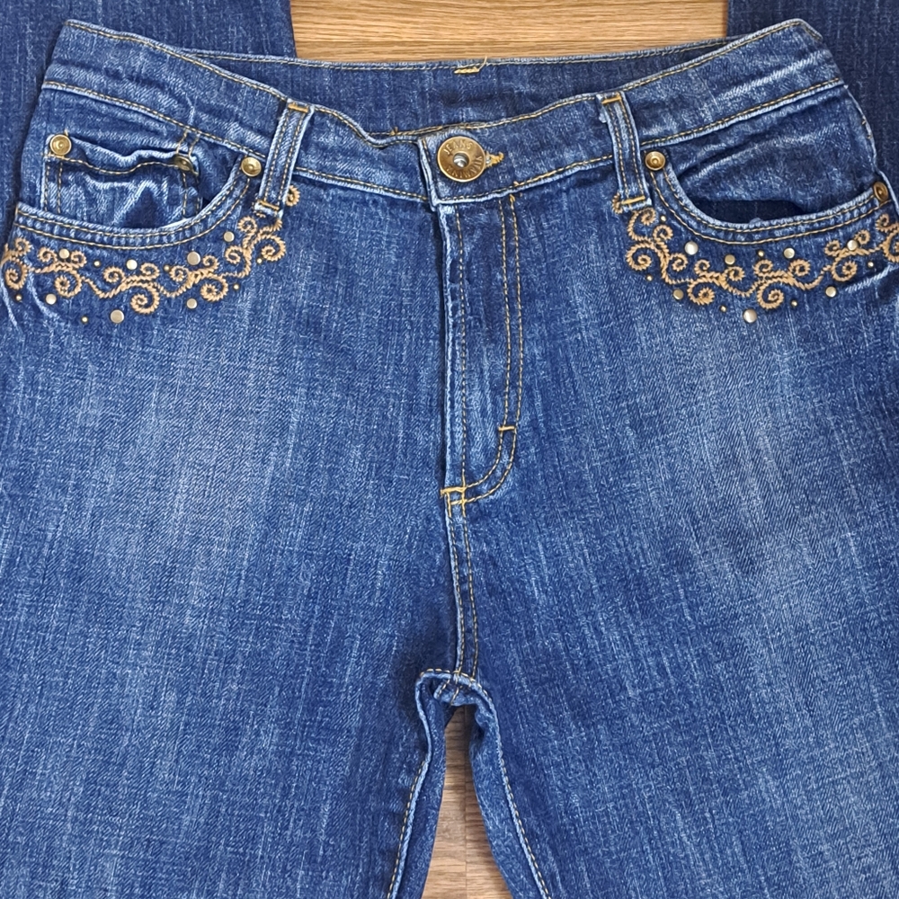 Italian Vitamina Embroidered Studded Straight Leg Jeans Women's Sz EUR 46 USA 30